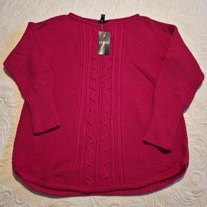 Chaps women's XL Holiday Red crew neck sweater cable knit, long sleeve NEW